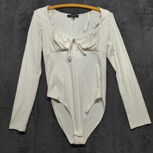Bodysuit Large off white babydoll Y2K snap bottom ribbed stretch closet staple